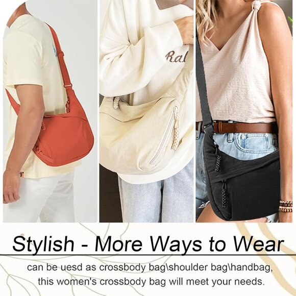 Women's Nylon Hobo Crescent Crossbody Bag, Multi-Pocket Sling Bag, Half Moon Sho - Picture 7 of 7